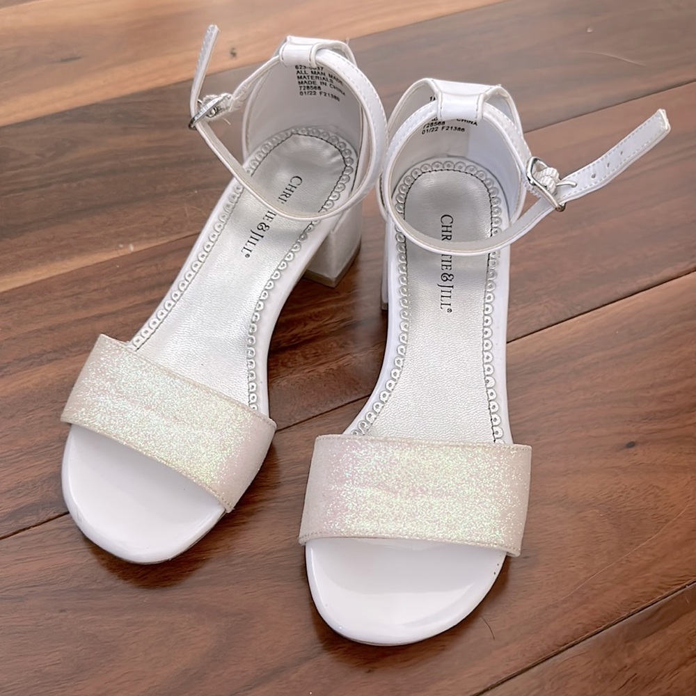 Girls white sparkle heels